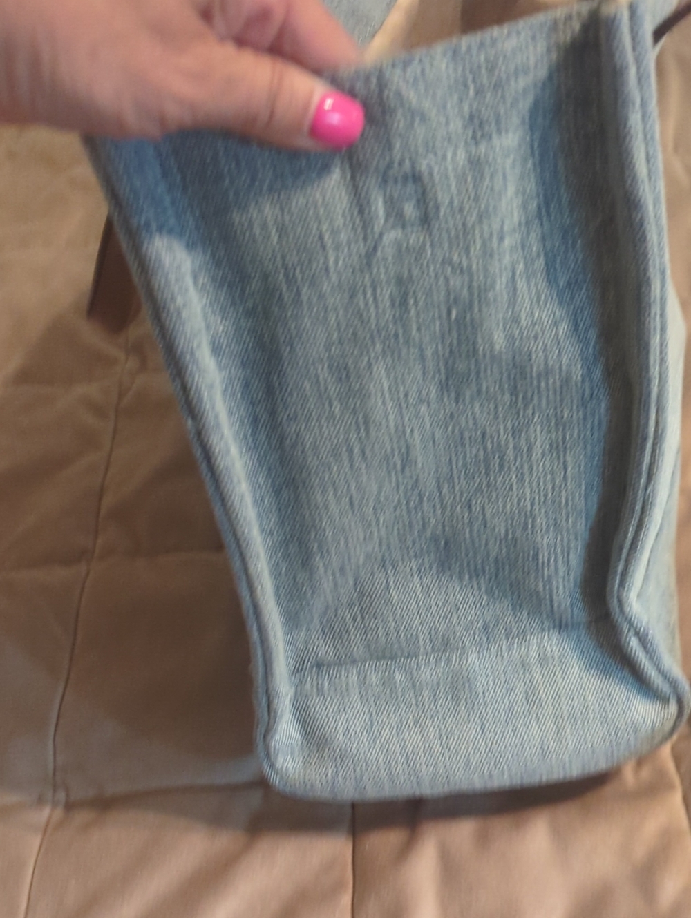 True Religion Denim Tote Bag with Brown Leather Handles. used Once No Wear - Picture 7 of 8